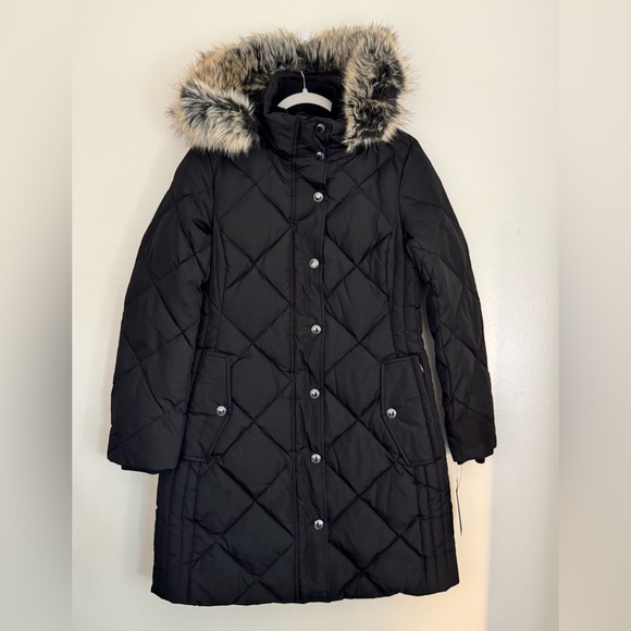 LONDON FOG Diamond Quilted Faux Fur Hood Winter Coat Women's